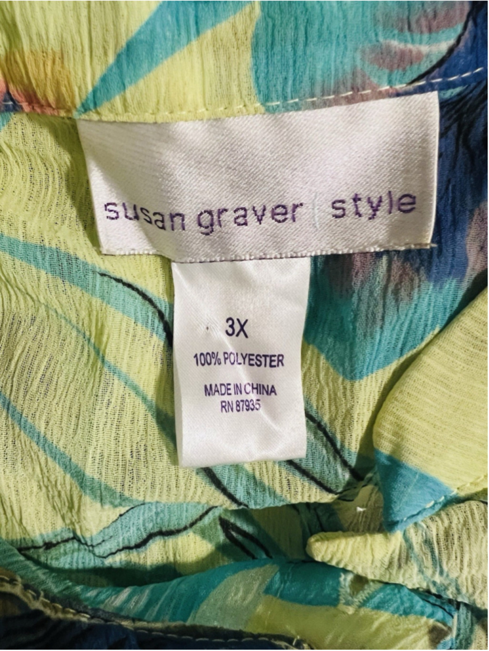 Susan Graver Floral Chiffon Botanical Floral Tunic Blouse Women’s 3X Button Up - Picture 6 of 6